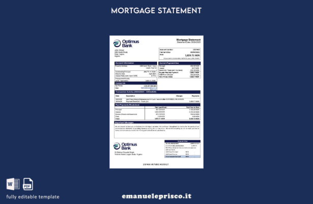 stile verificato Modello di estratto conto ipotecario Nigeria Optimus Bank Model